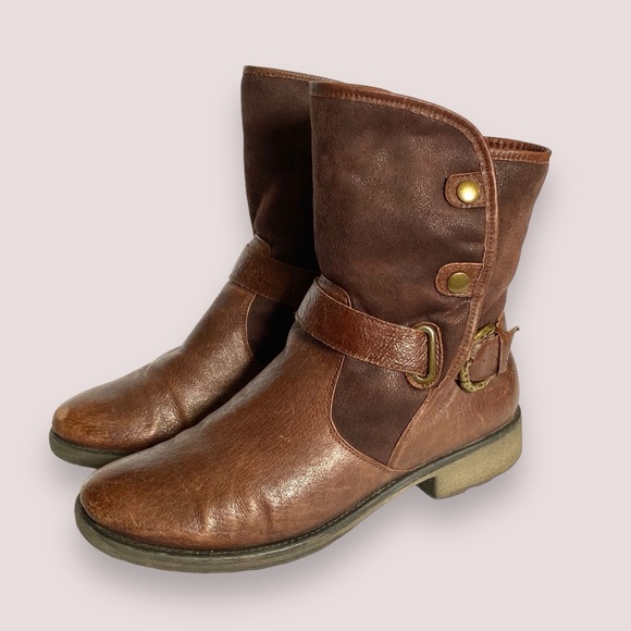 Baretraps Select Brown Leather Ankle Boots w/Belt Detail & Faux Fur Lining SZ 9 - Picture 3 of 12